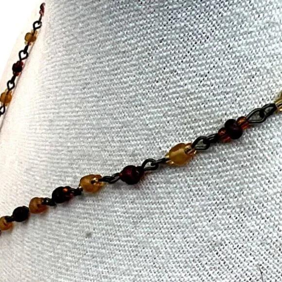 Vintage Hand-Painted Floral Pendant Necklace With Beaded Chain.  B44 - Picture 6 of 13